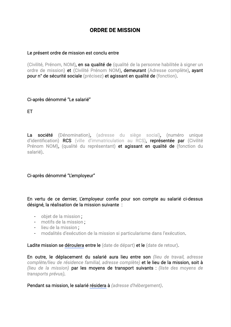 Fiche Ordre De Mission Mod le D Ordre De Mission Word CEZTU